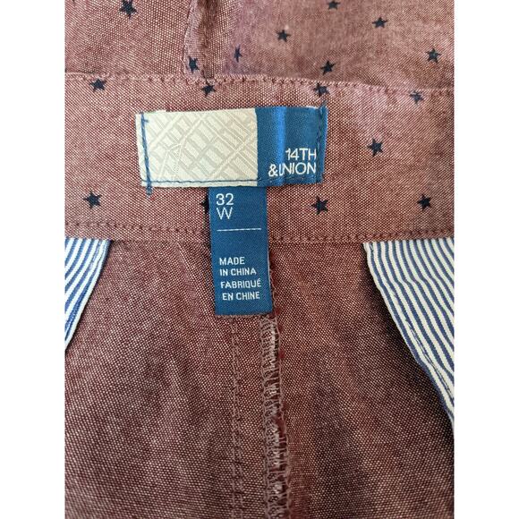 14th & Union Star Print Shorts 32W Red Blue Mens Regular Fit Bermuda Casual Work - Picture 3 of 9